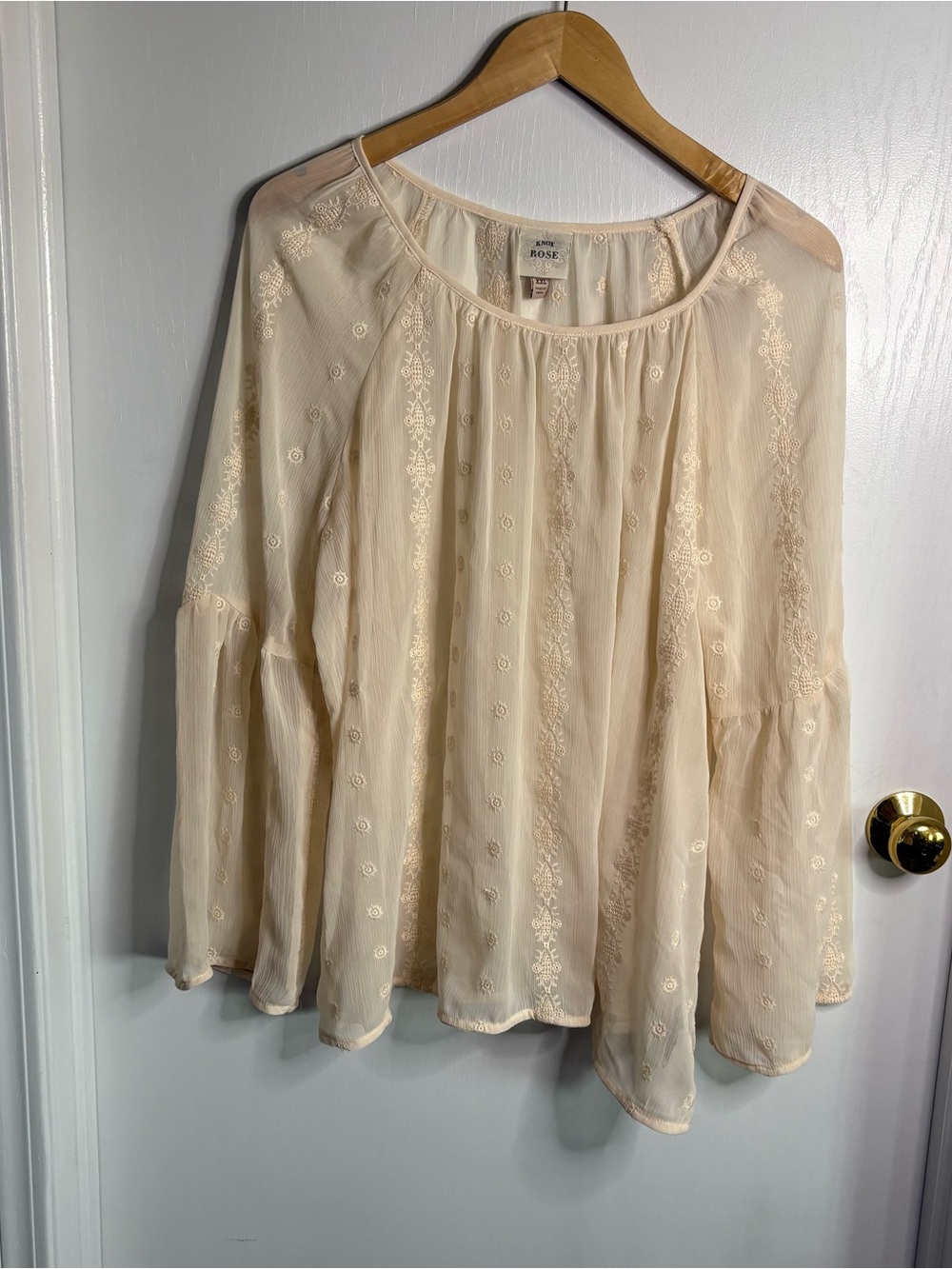 Knox Rose Embroidered Bell-Sleeve Peasant Top Boho Fairycore Cottagecore XXL